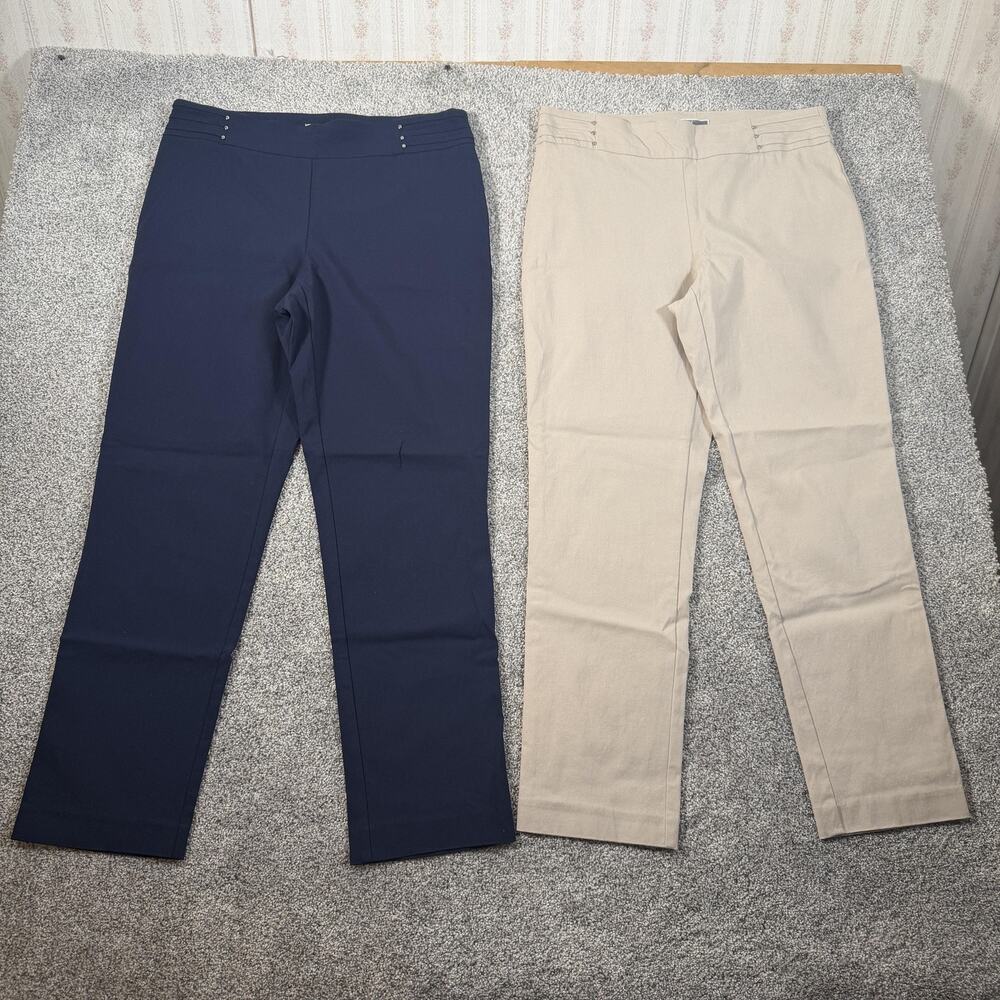 JM Collection Petite Dress Pants Womens PL Navy Khaki Pull On Stretch 2 Pair